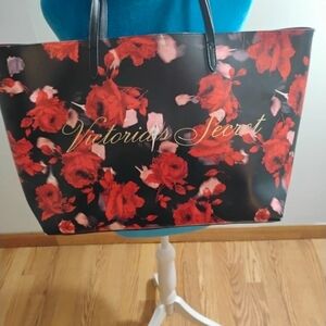 Victoria's Secret Black and Red Floral Tote